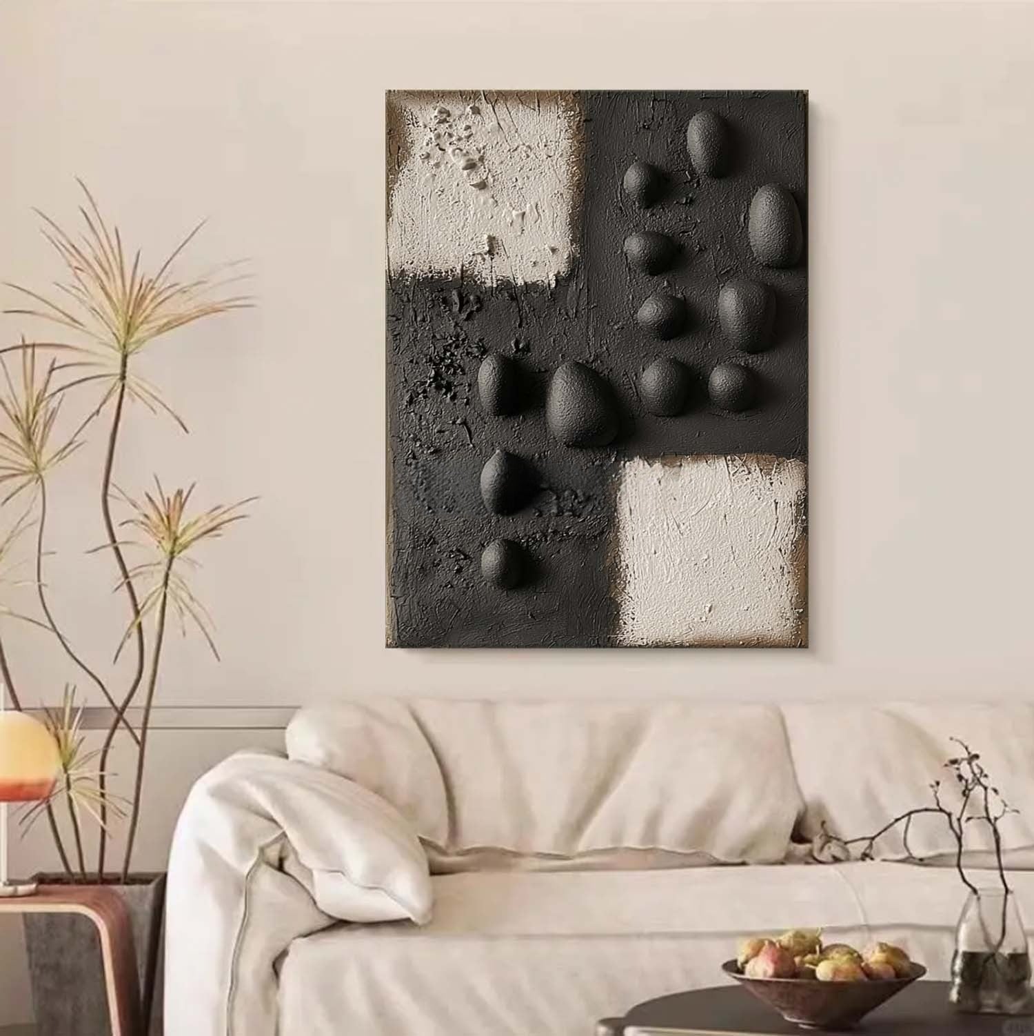 Wall Art Monochrome Block Bas-Relief Abstract Painting