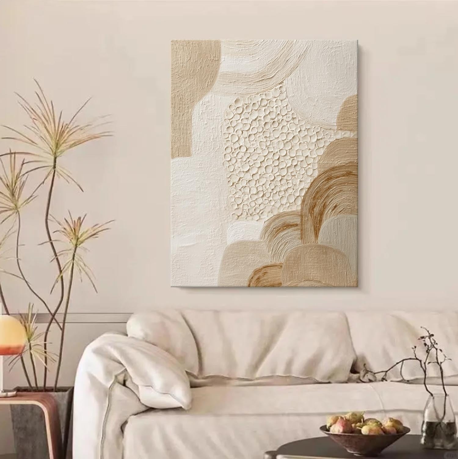 Warm Neutral Curved Shapes Textured Canvas Art