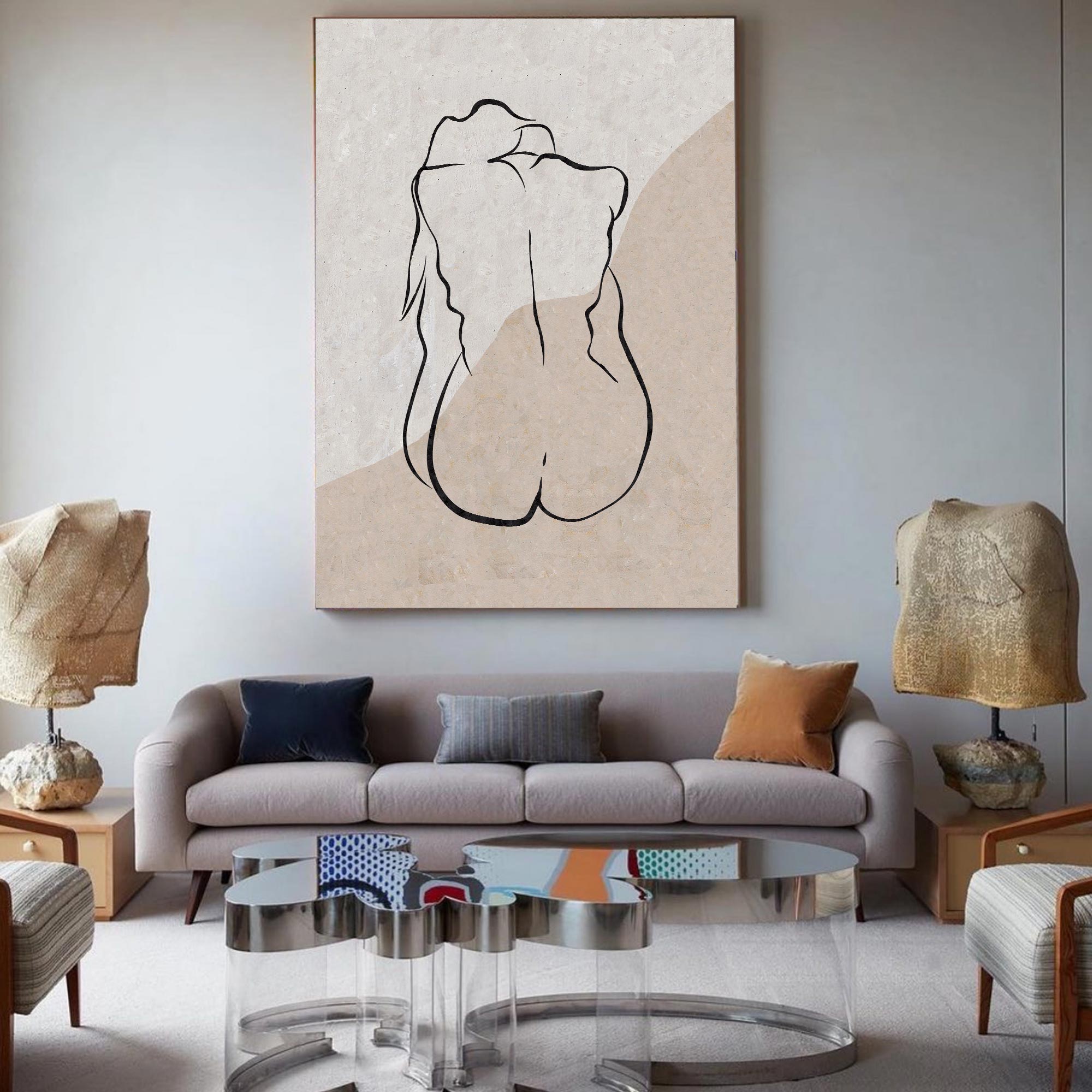 Beige Minimalist Abstract Painting ABAV202 - Neutralighting