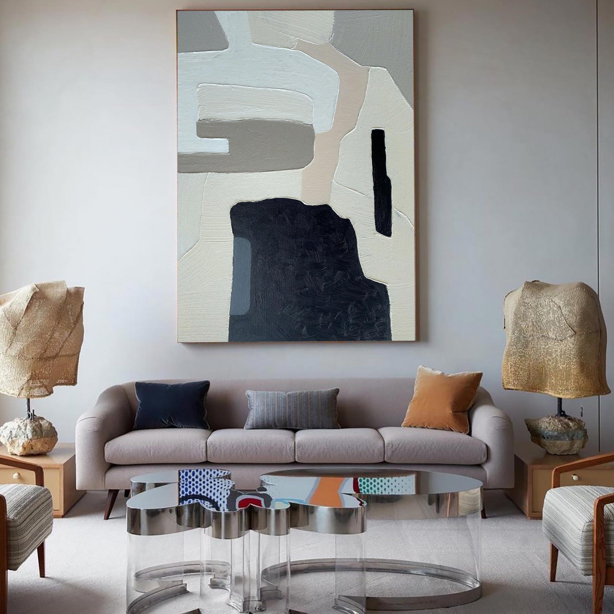 Patch‑Block Shapes Abstract  Neutral Multi‑Tone Thick Textured Artwork