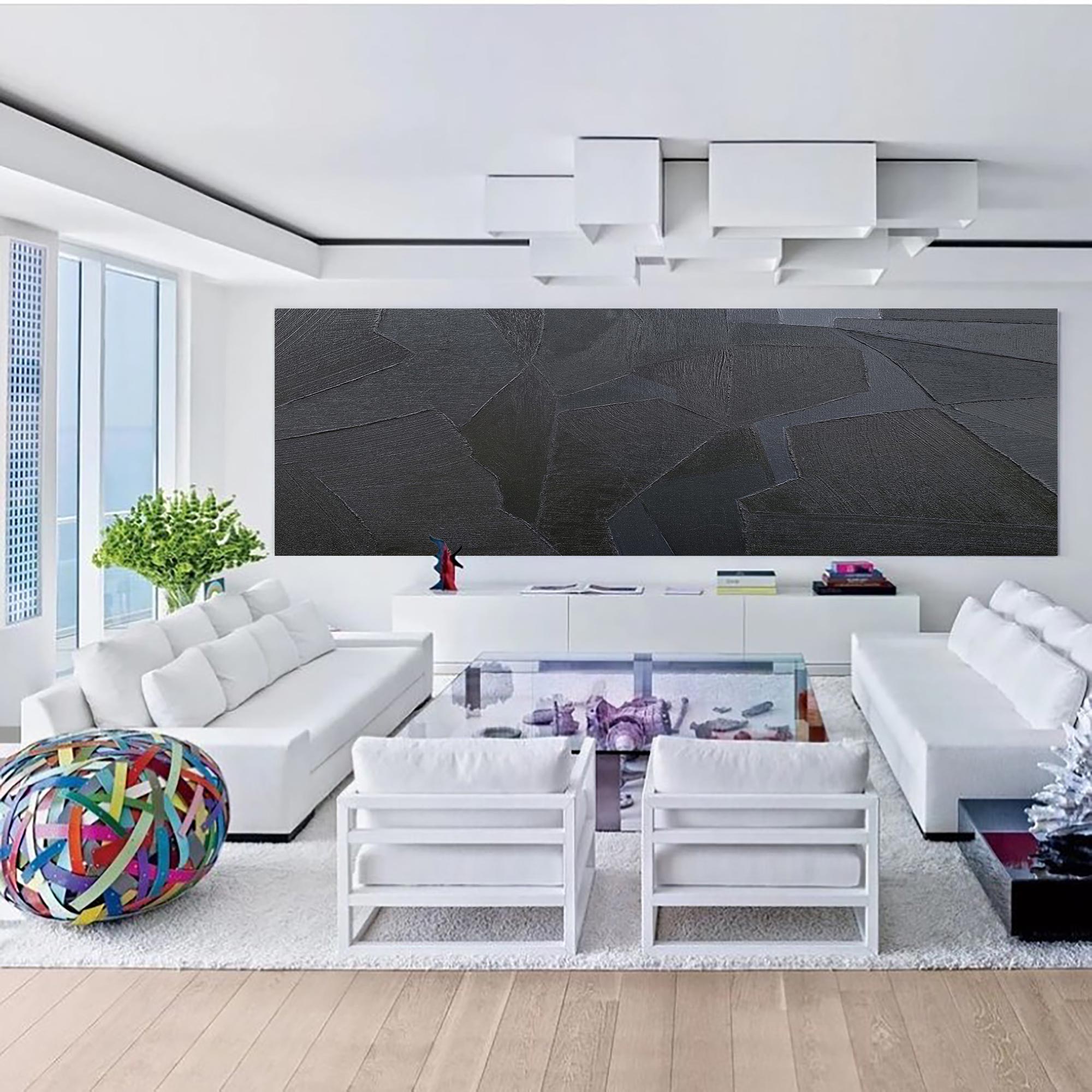 Dark Grey Geometric Textured Canvas Art
