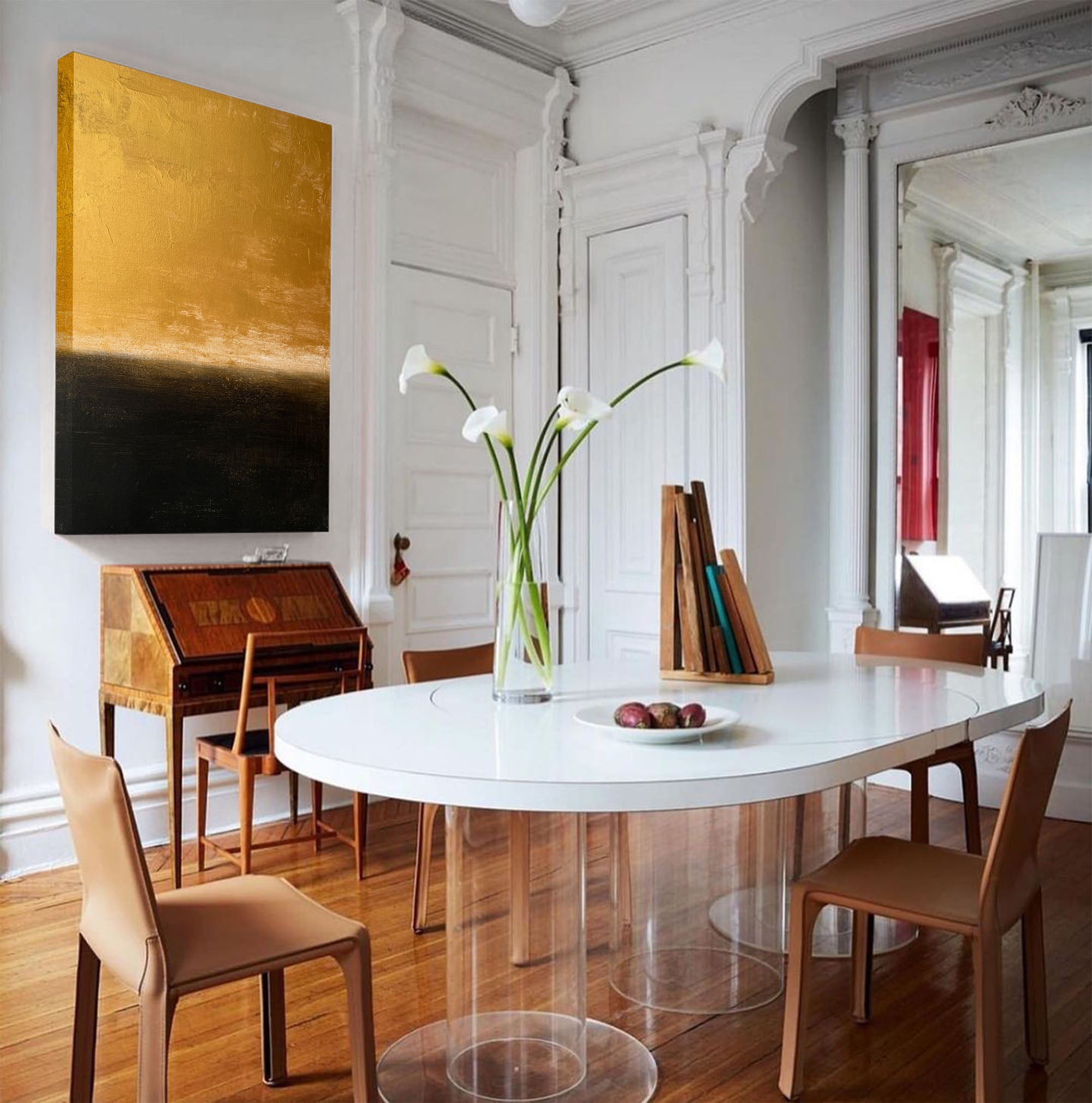 Luxury Gold Black Abstract Linen Painting