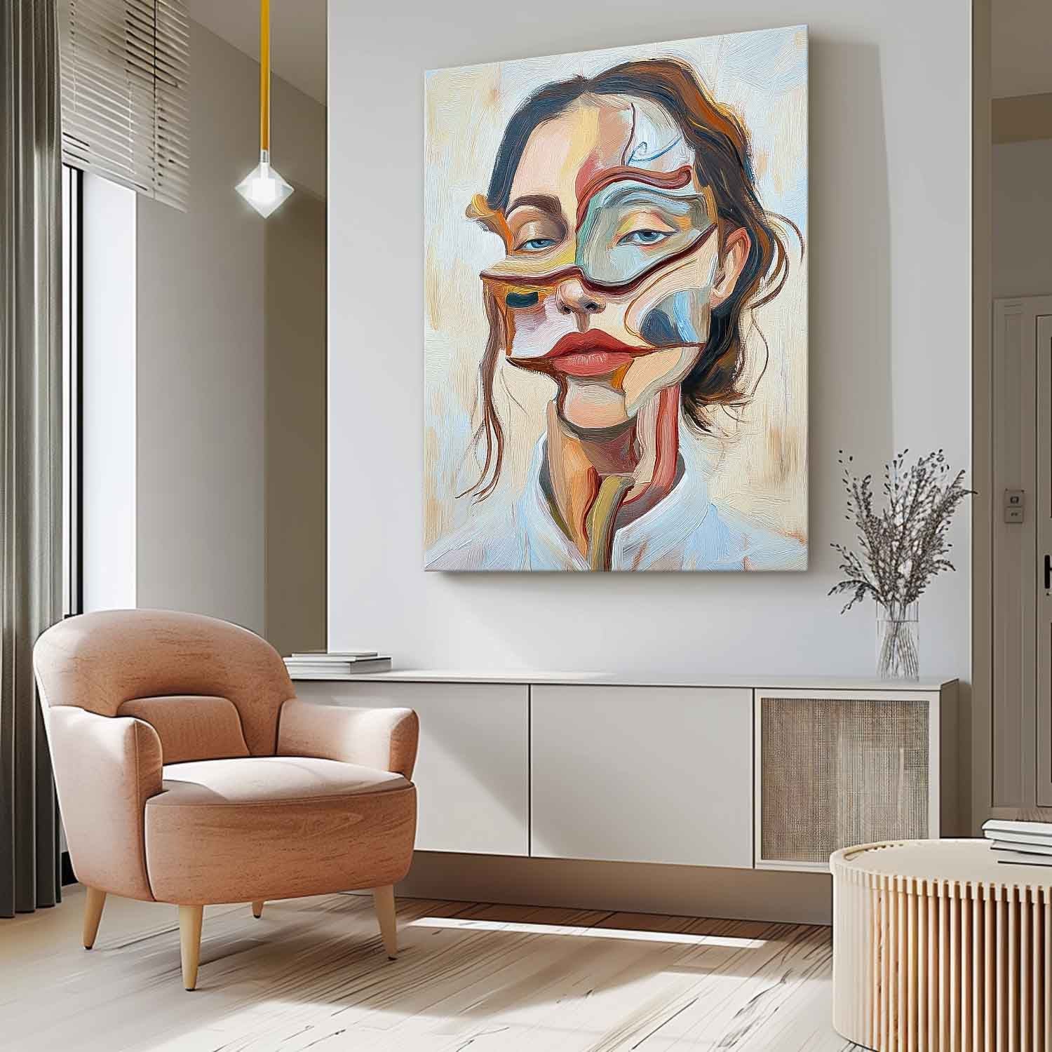 Wall Art Abstract Woman Beige Blue Contemporary