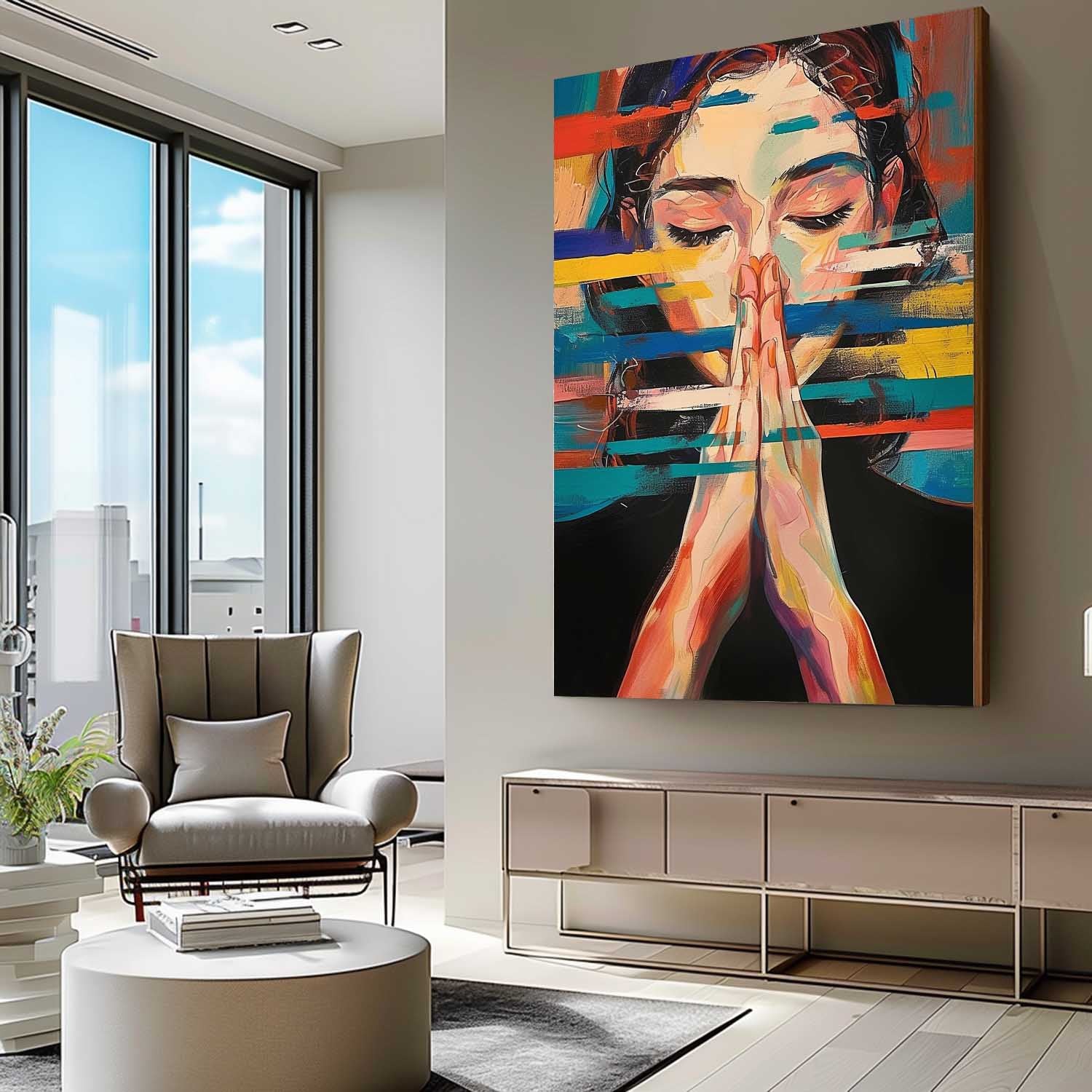 Wall Art People Praying Expressive Vibrant