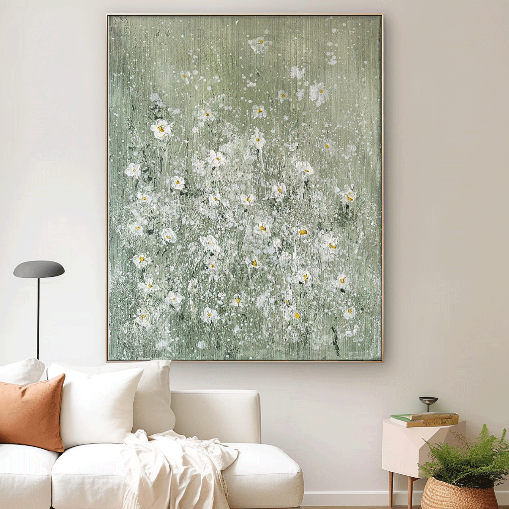 Wall Art Soft Dense Flower Vibrant Green Elegant