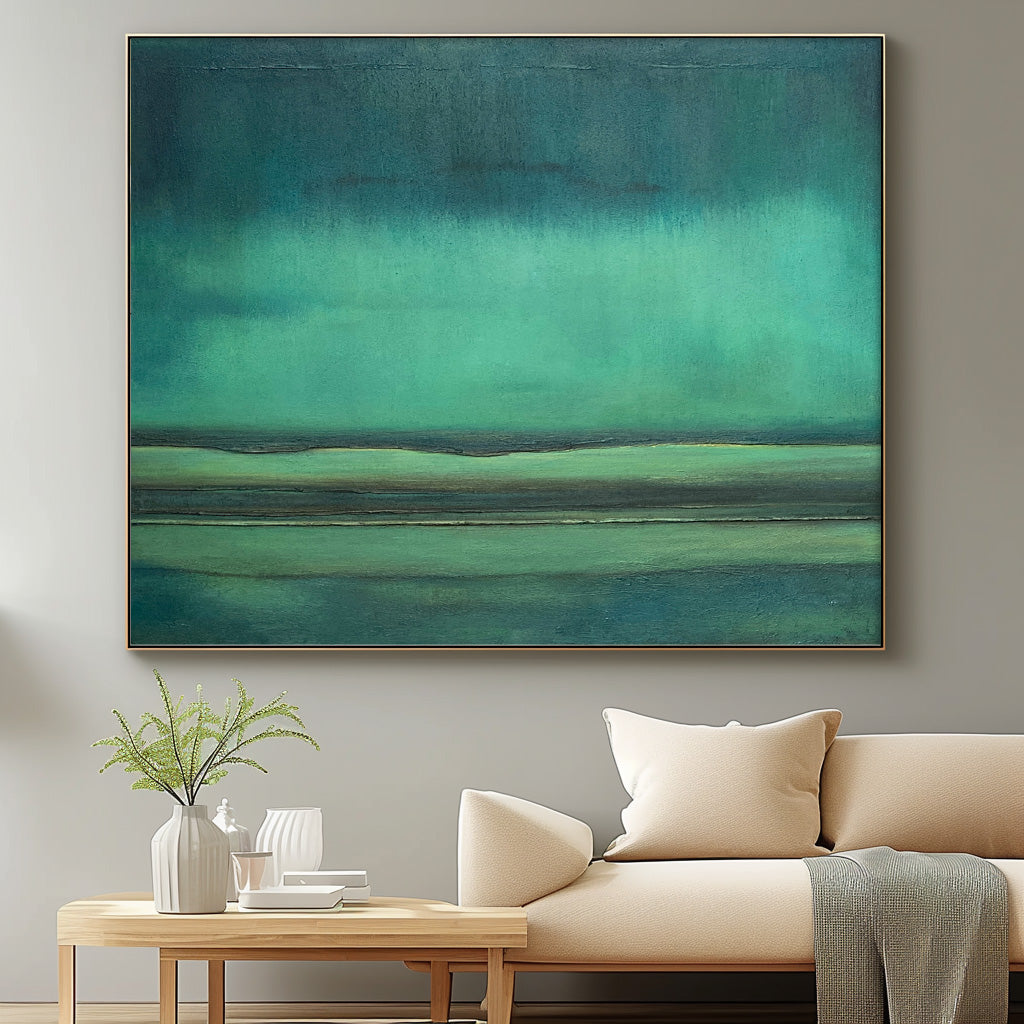 Deep Green Abstract Horizon Landscape Impasto Canvas Wall Art
