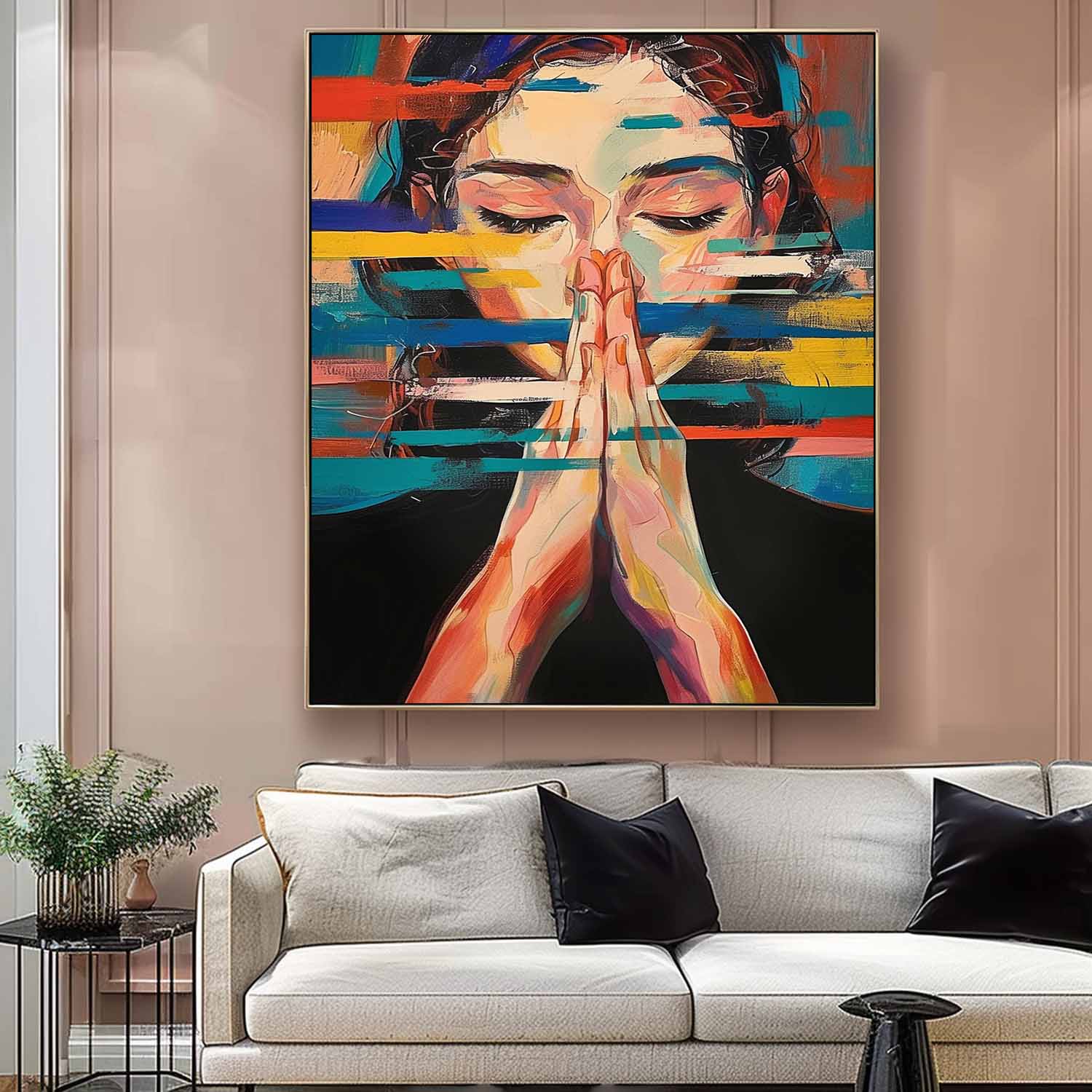 Wall Art People Praying Expressive Vibrant