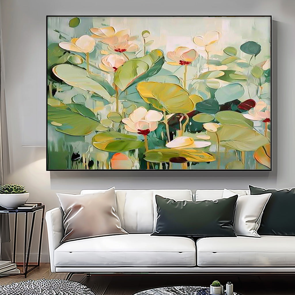 Wall Art Water Garden Bloom Wall Art Lotus Pond in Green