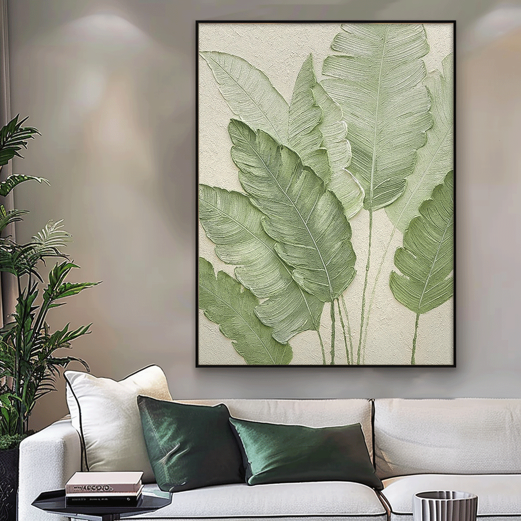Textured Tropical Leaf Impasto Canvas Wall Art