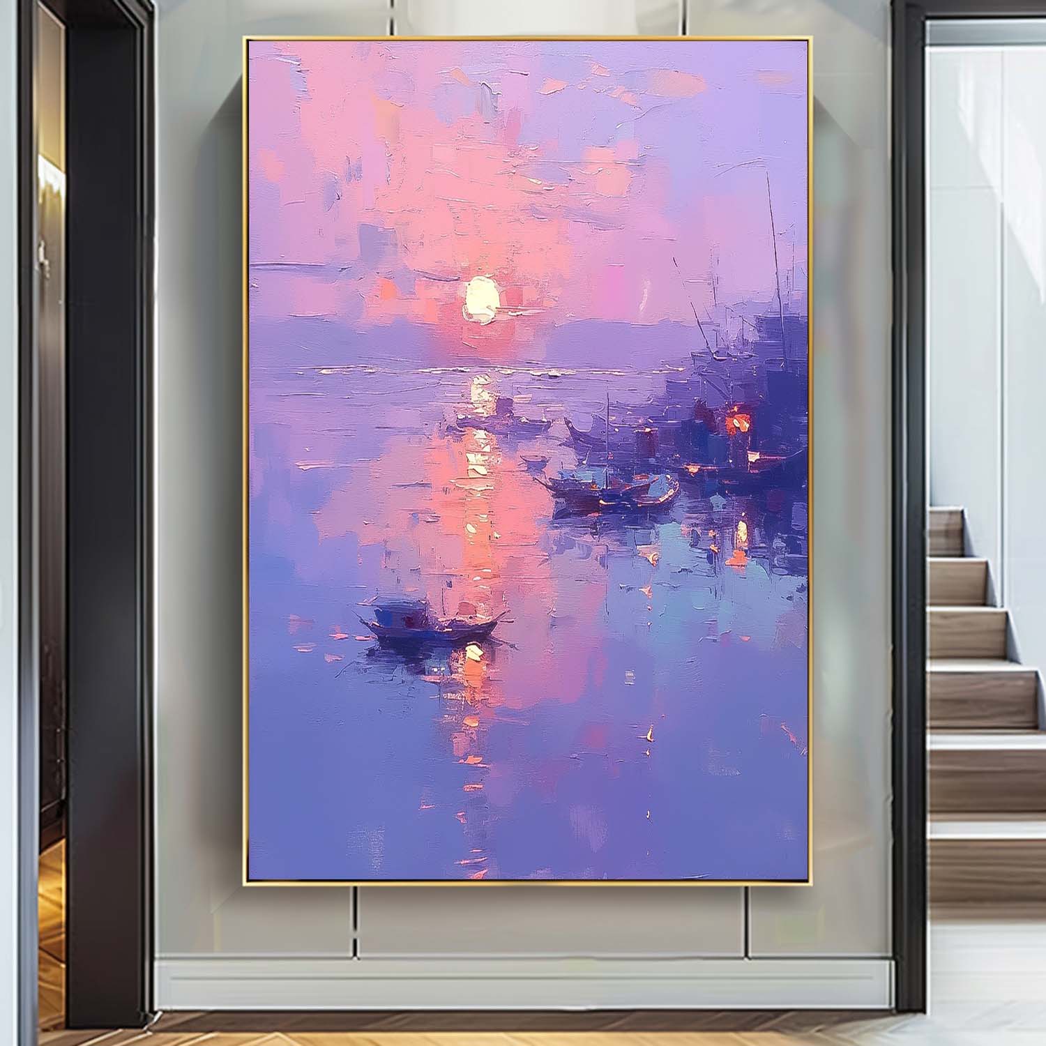 Pastel Sunset Harbor Abstract Wall Art