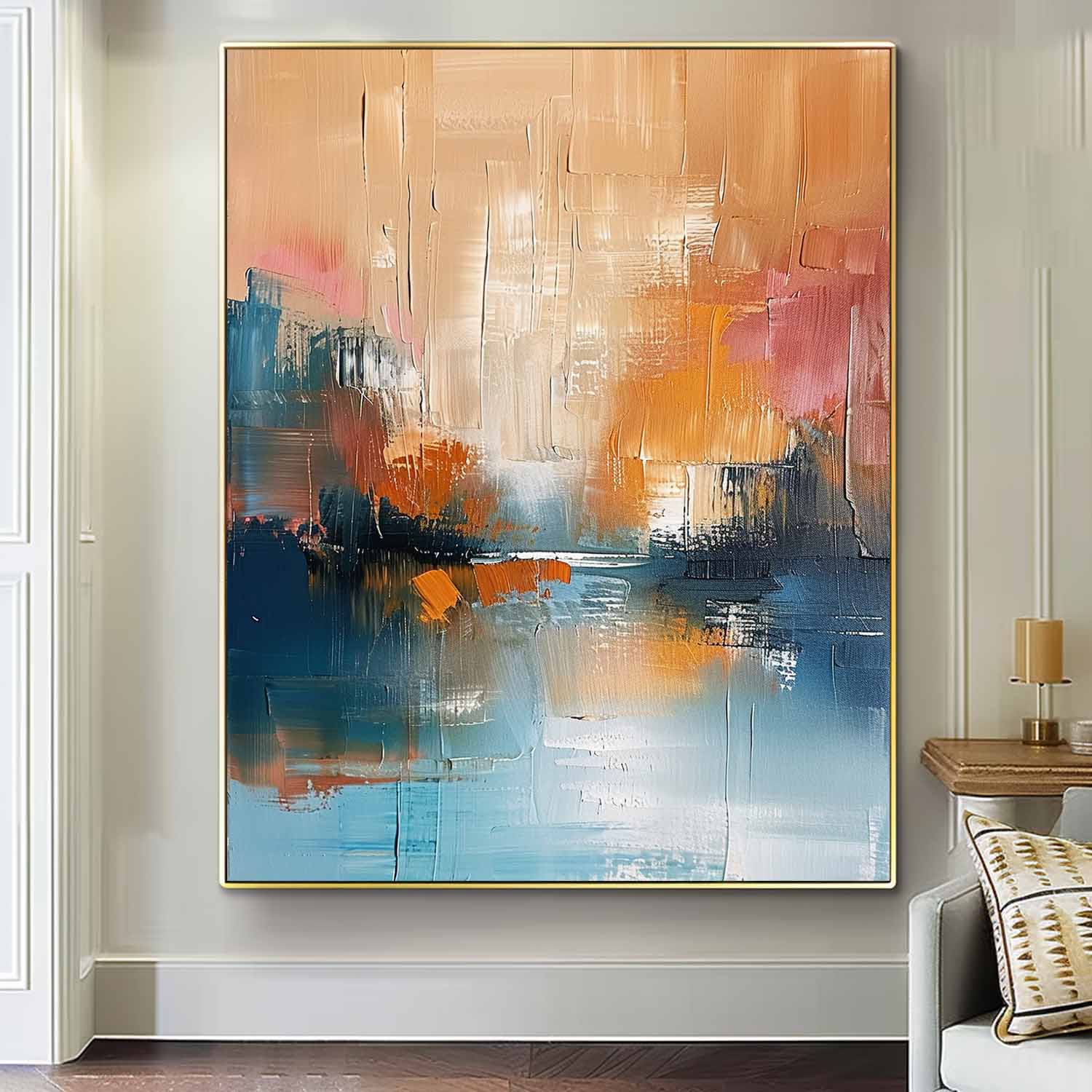 Wall Art Warm Orange Blue Water Abstract City Reflection