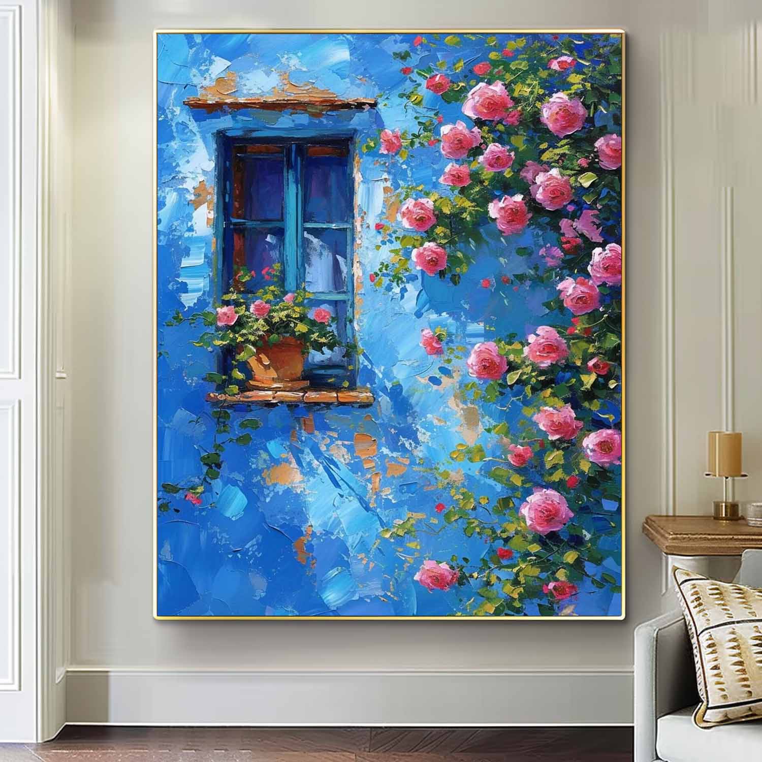 Bright Cobalt Wall Garden Rose Wall Art