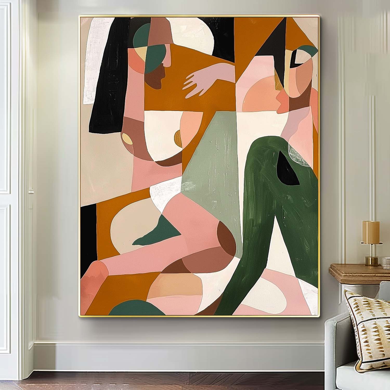 Warm Earth‑Tone Cubist Abstract Canvas Wall Art