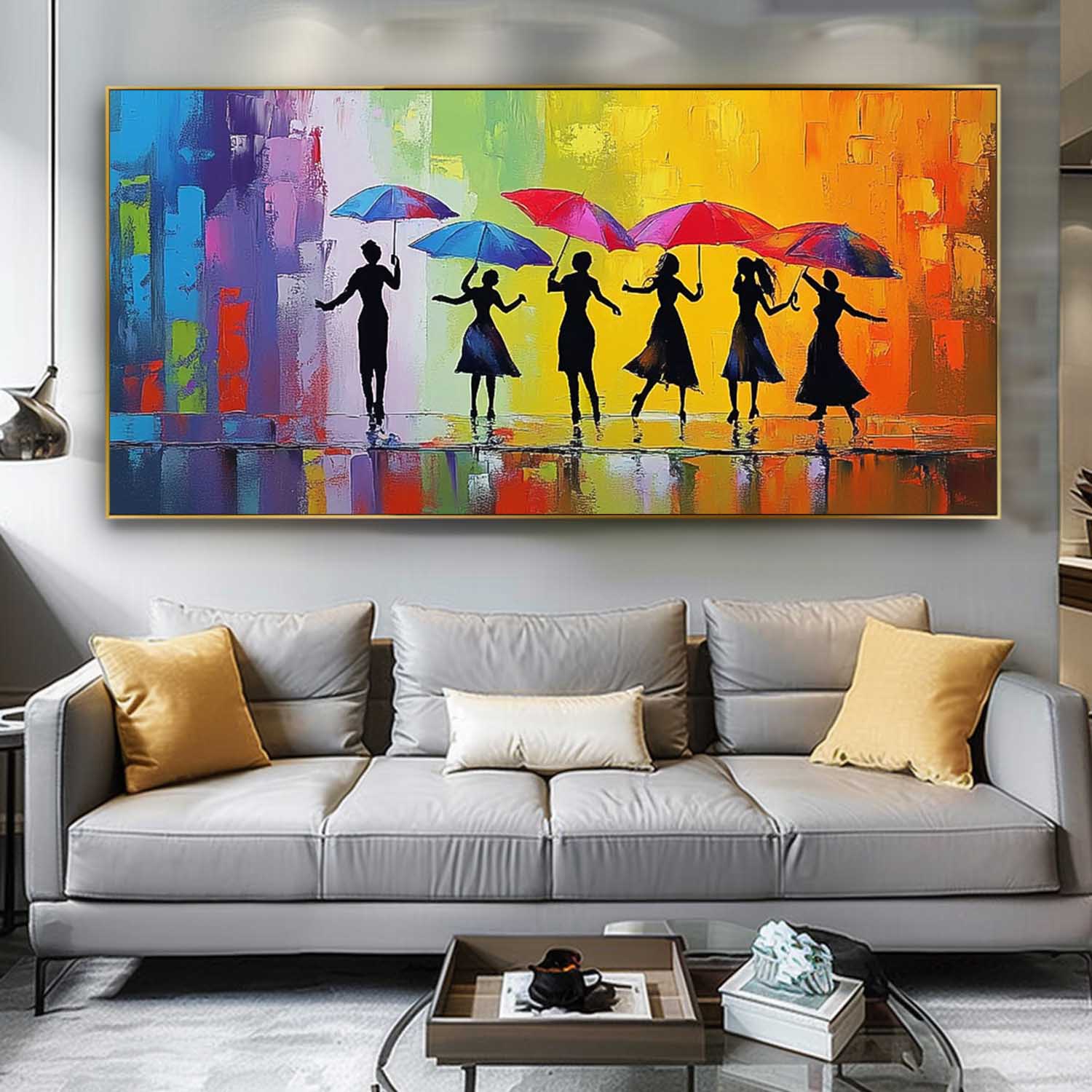Wall Art People Rainy Urban Silhouette
