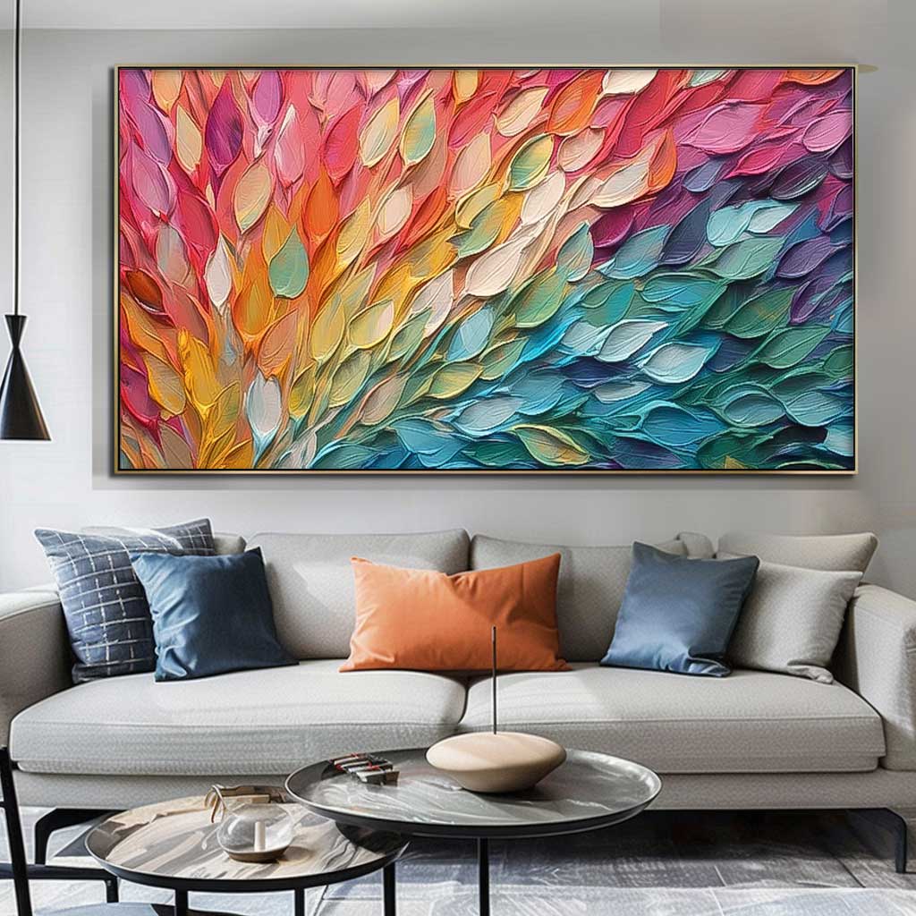 Wall Art Wide Rainbow Gradient Leaf Composition
