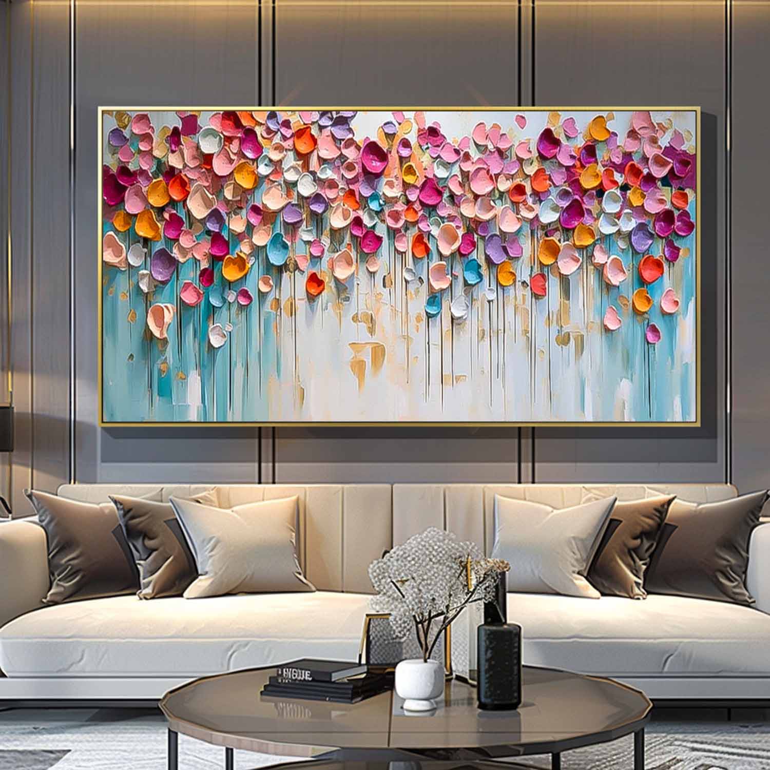 Colorful Petal Drip Impasto Canvas Wall Art