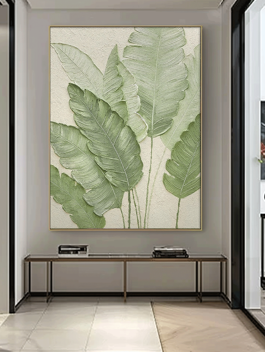 Textured Tropical Leaf Impasto Canvas Wall Art