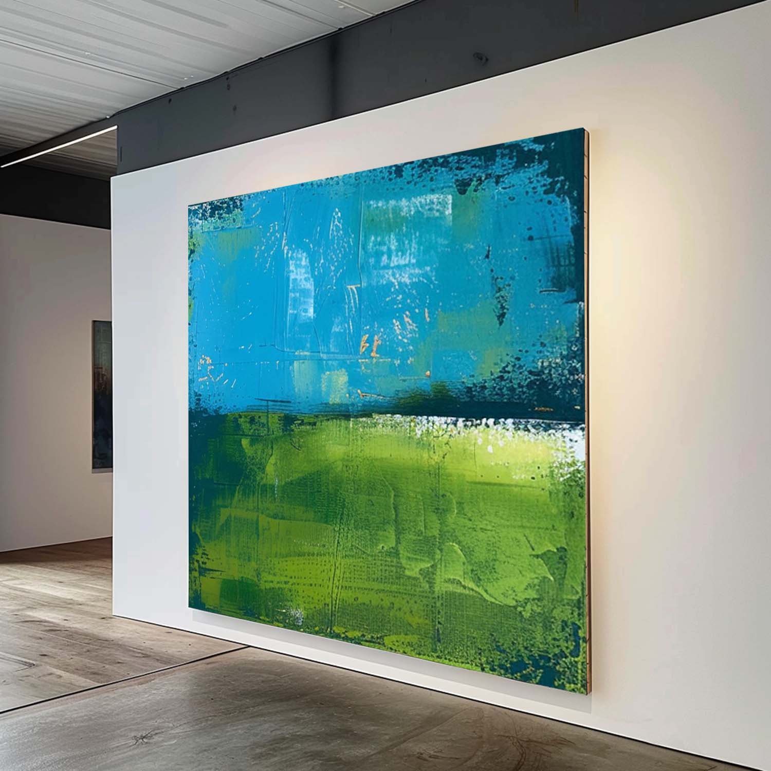 Wall Art Abstract Fresh Impasto Blue Green Color
