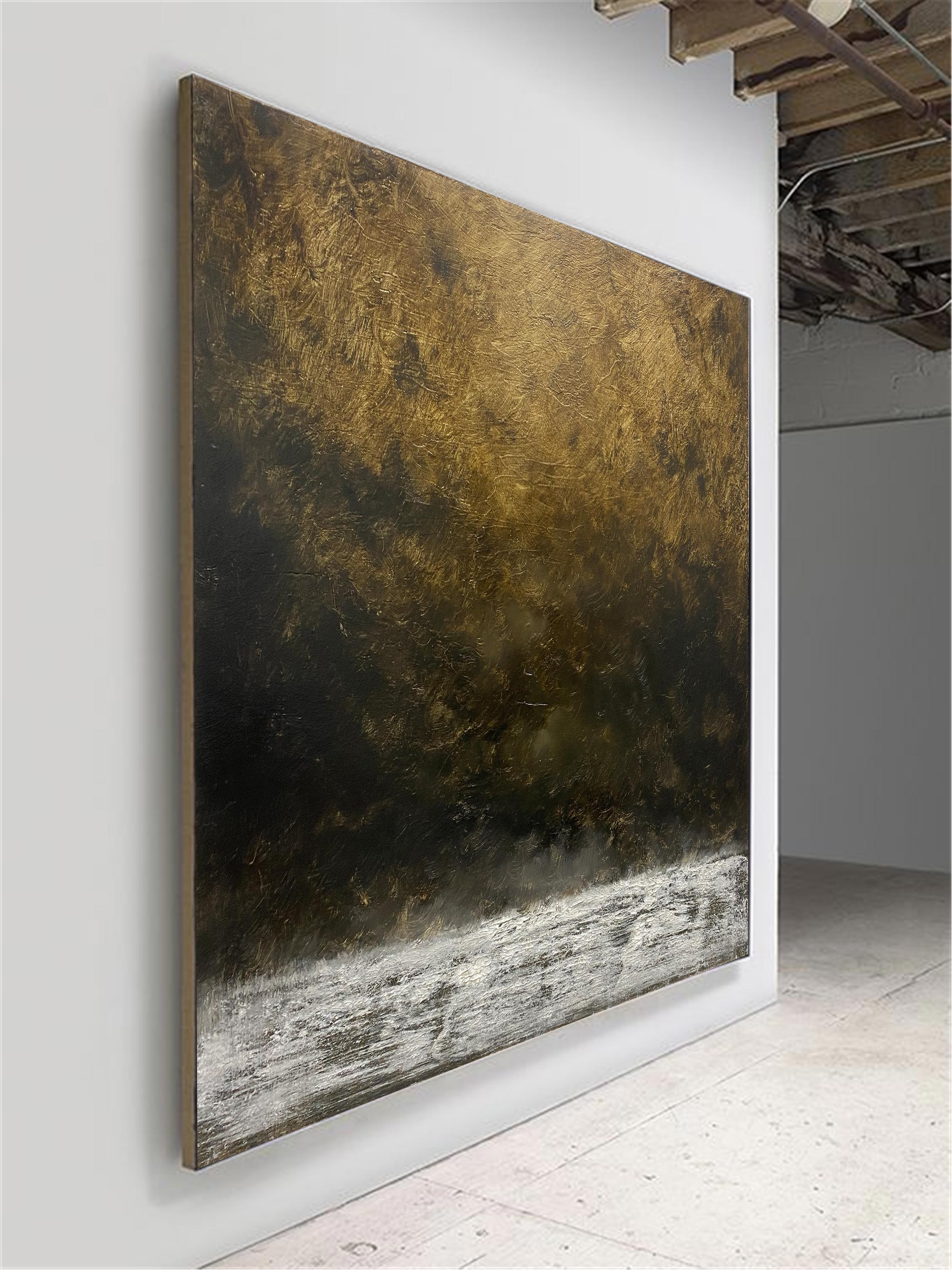 Abstract Brown Earth Tone Aged Landscape Oil Acrylic Linen Canvas Painting