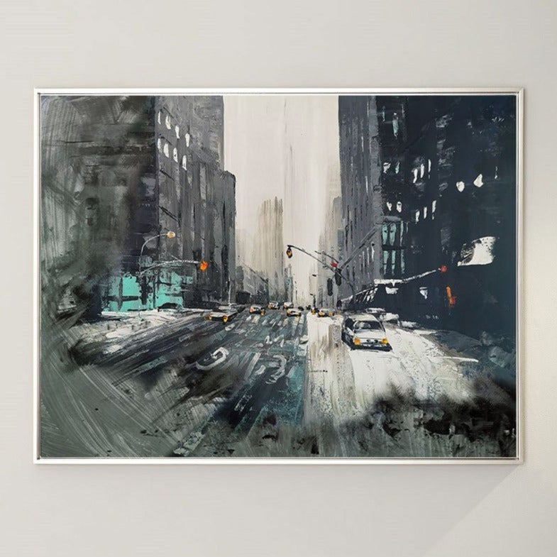 Rainy City Street Urban Landscape Wall Art