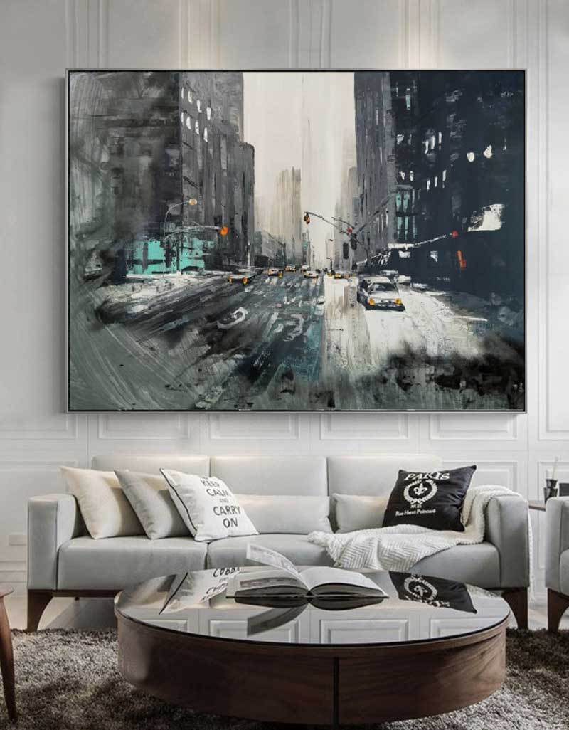 Rainy City Street Urban Landscape Wall Art