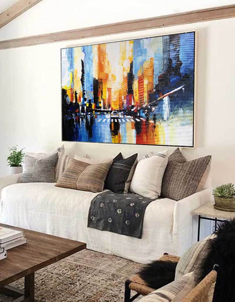 Vibrant Abstract City Lights Framed Wall Art