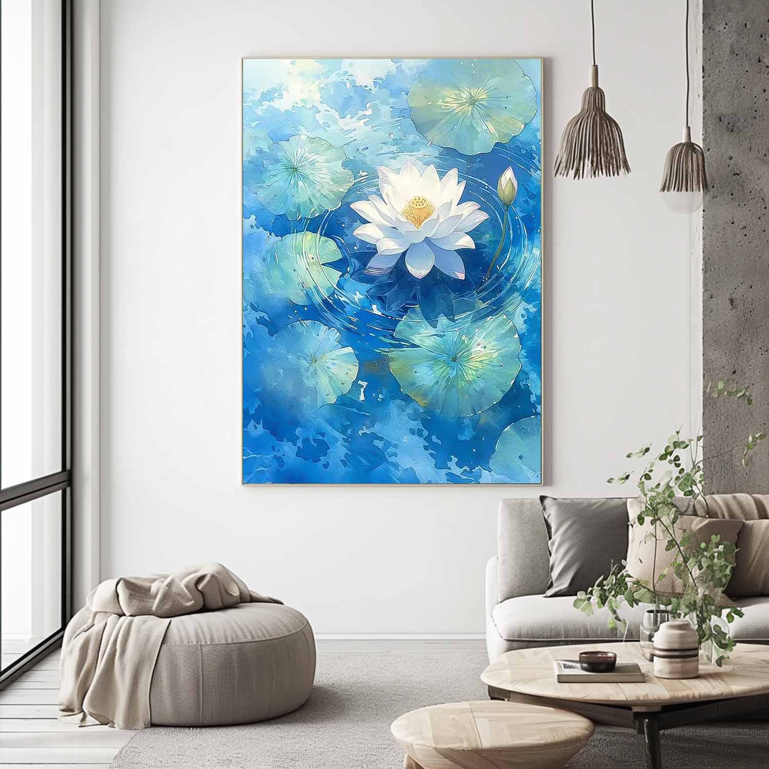 Tranquil White Lotus Pond Canvas Art