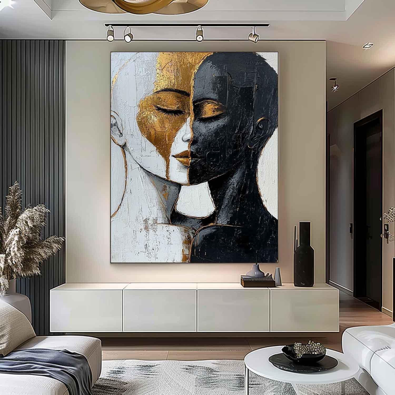 Wall Art People Black Gold Color Block Impasto