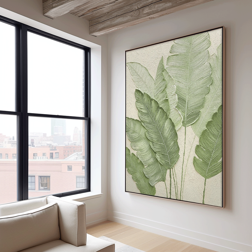 Textured Tropical Leaf Impasto Canvas Wall Art