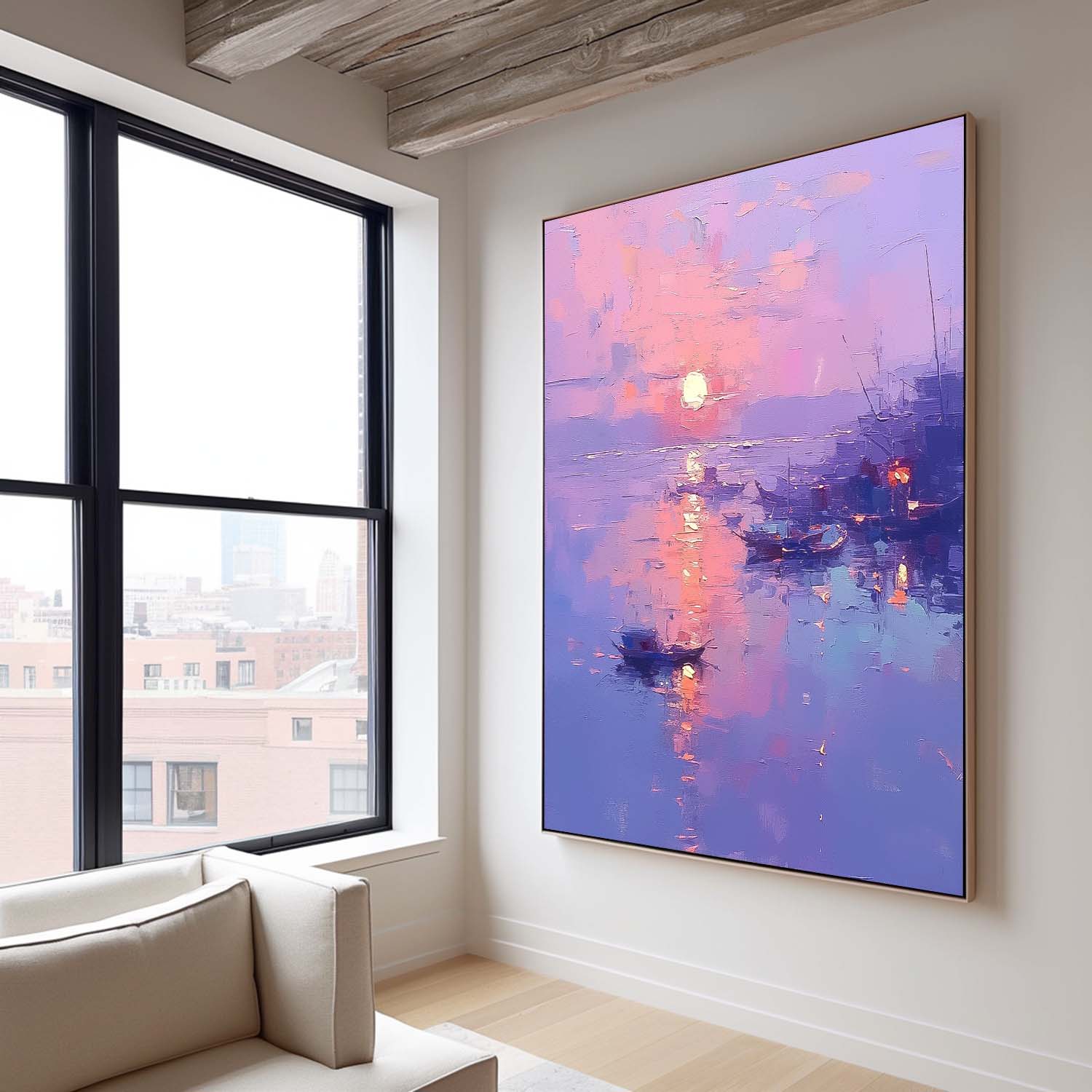 Pastel Sunset Harbor Abstract Wall Art