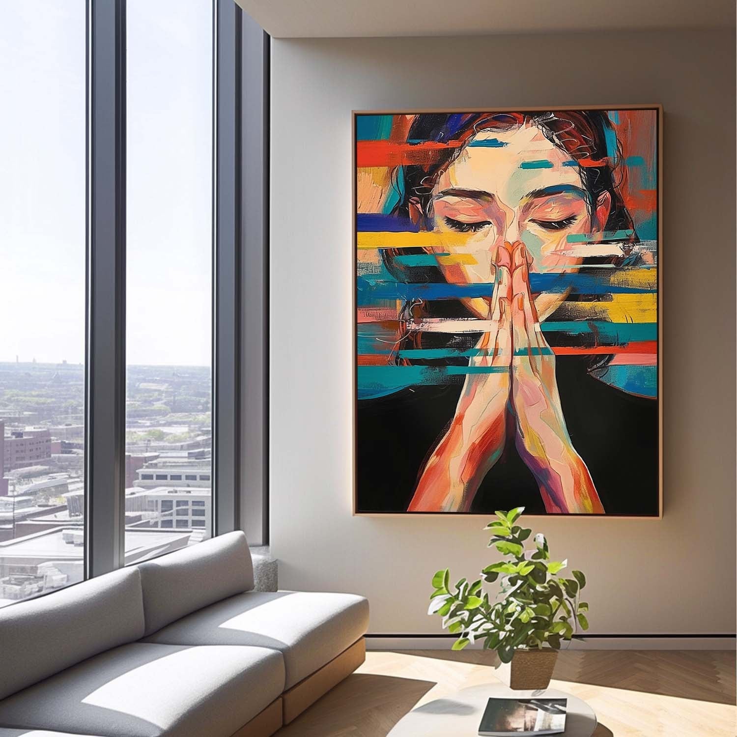 Wall Art People Praying Expressive Vibrant