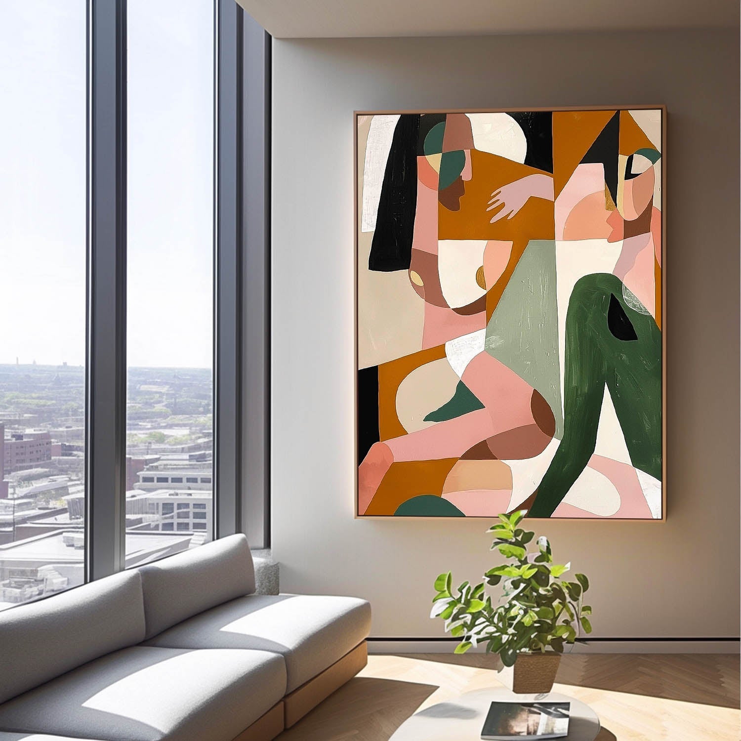 Warm Earth‑Tone Cubist Abstract Canvas Wall Art
