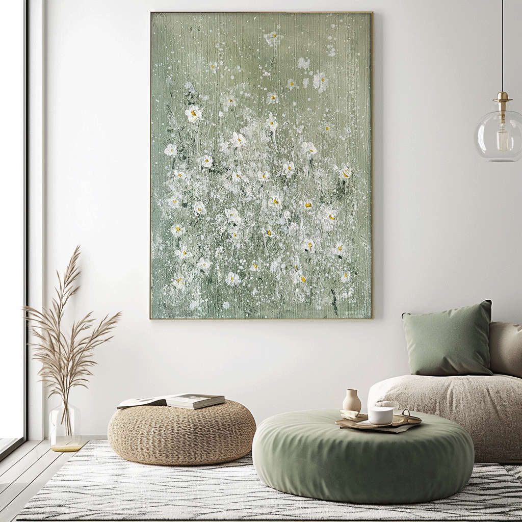 Wall Art Soft Dense Flower Vibrant Green Elegant