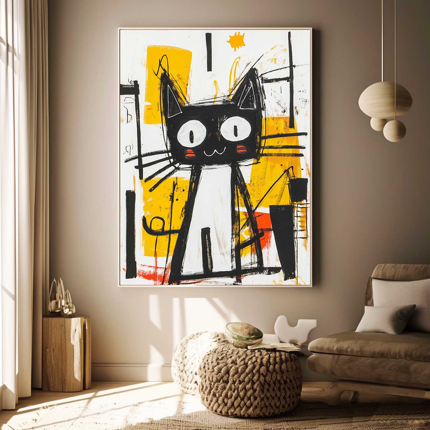 Abstract Black And White Cat Pop Art Wall Art