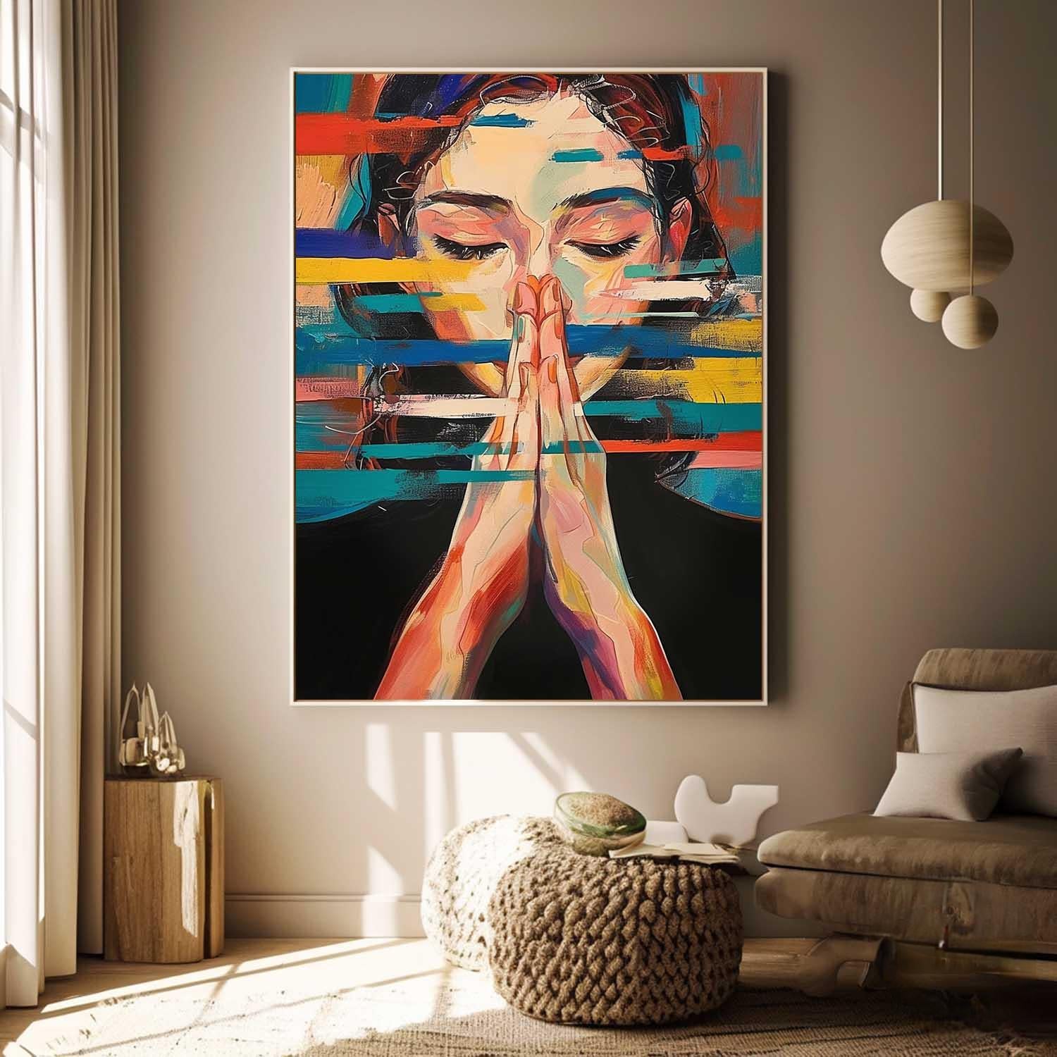 Wall Art People Praying Expressive Vibrant