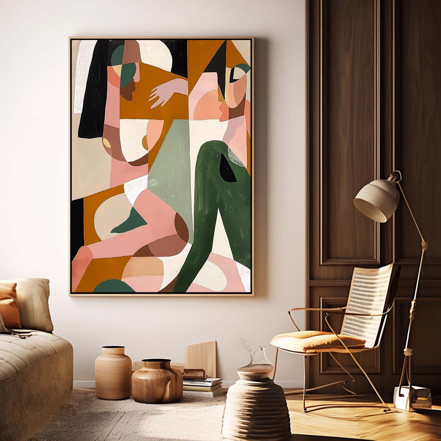 Warm Earth‑Tone Cubist Abstract Canvas Wall Art