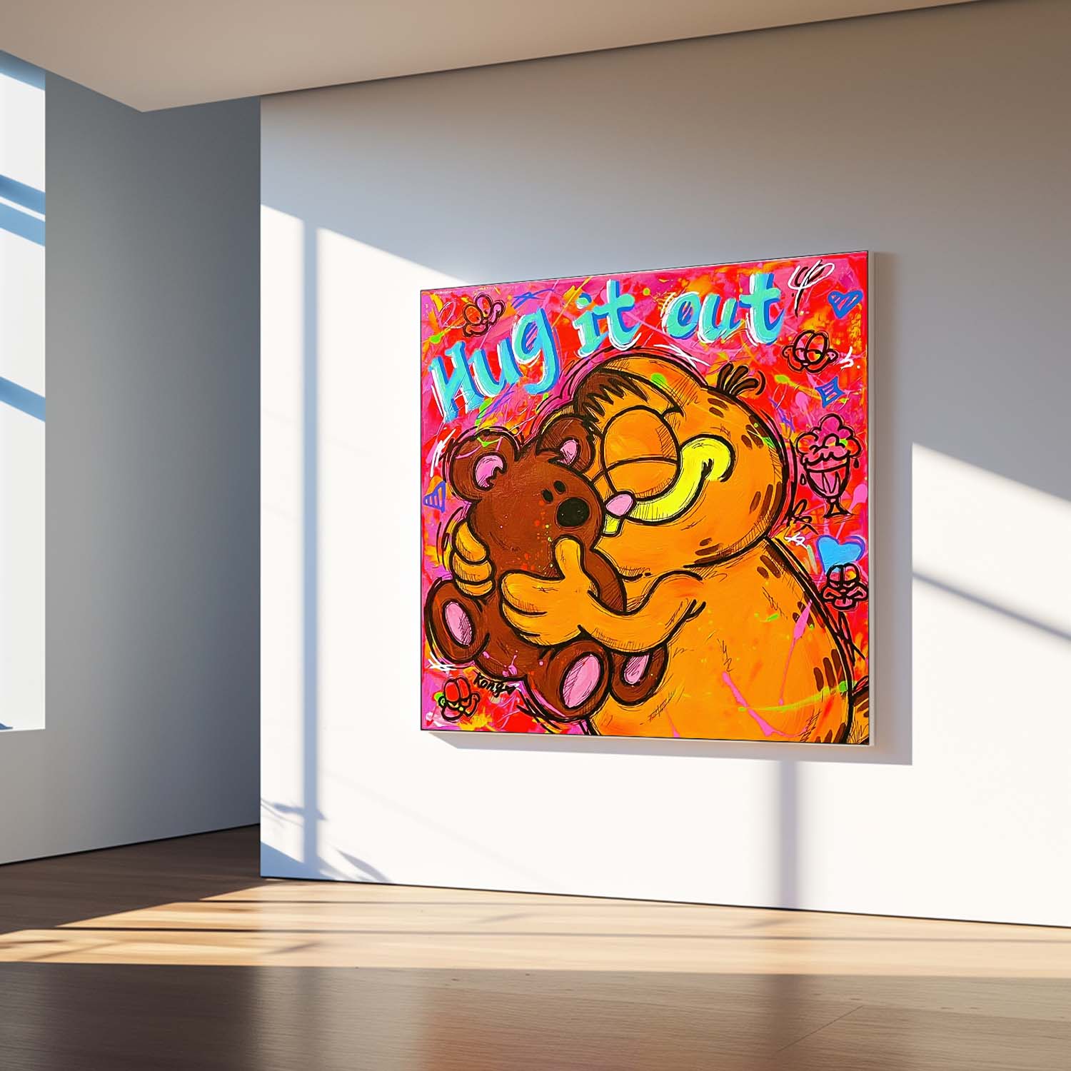 aGarfield Hug It Out Pop Graffiti Style Wall Art