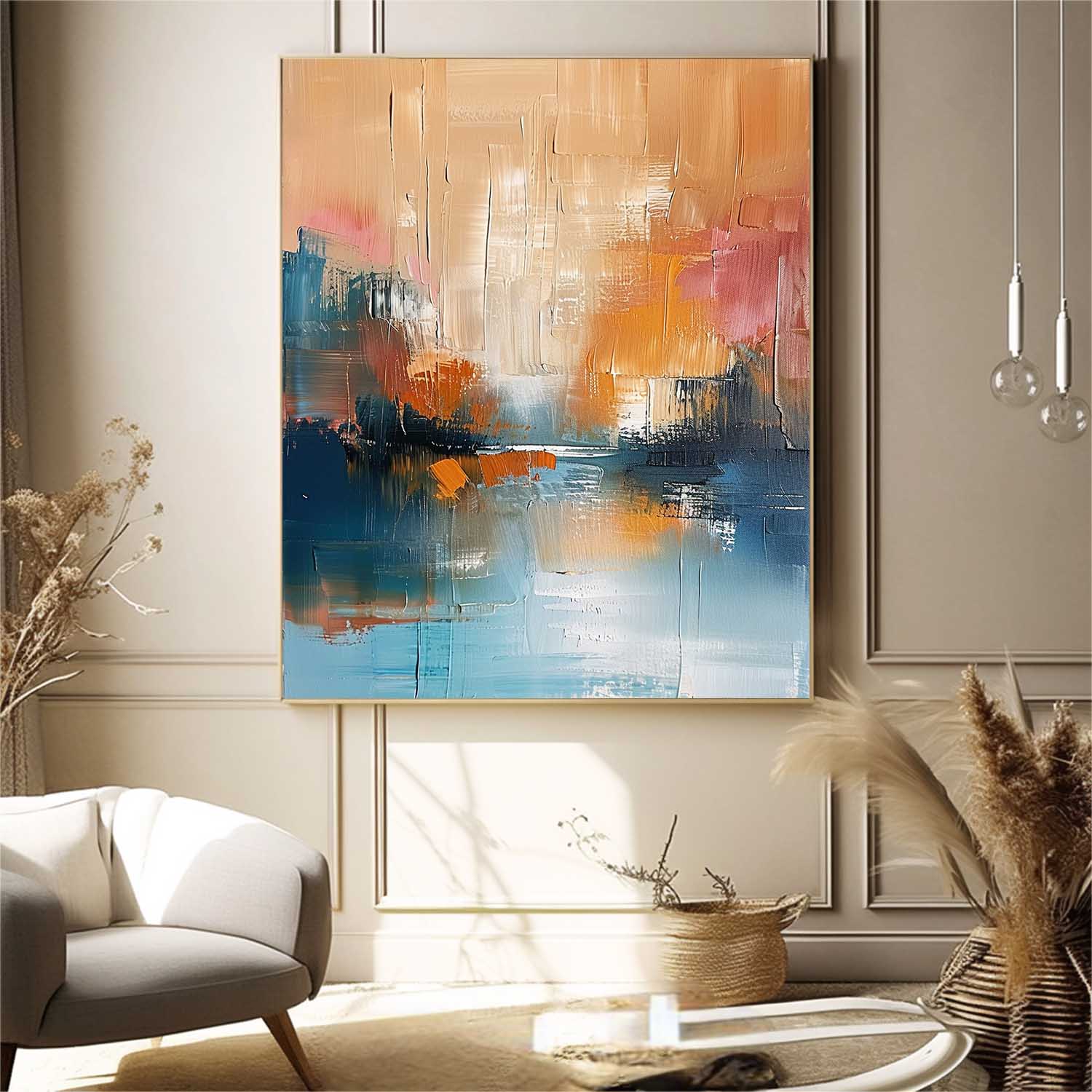 Wall Art Warm Orange Blue Water Abstract City Reflection