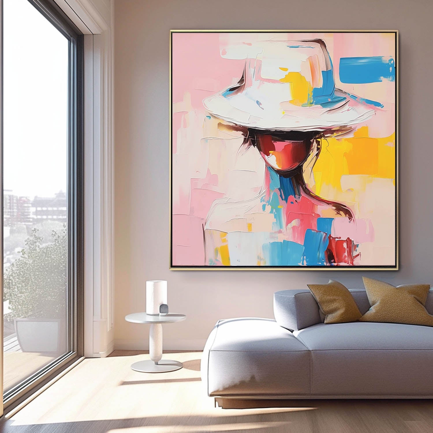 Wall Art Portrait Woman Wide Brim Hat