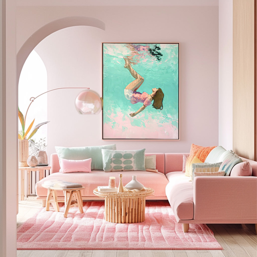 Wall Art People Retro Pastel Color Block Underwater