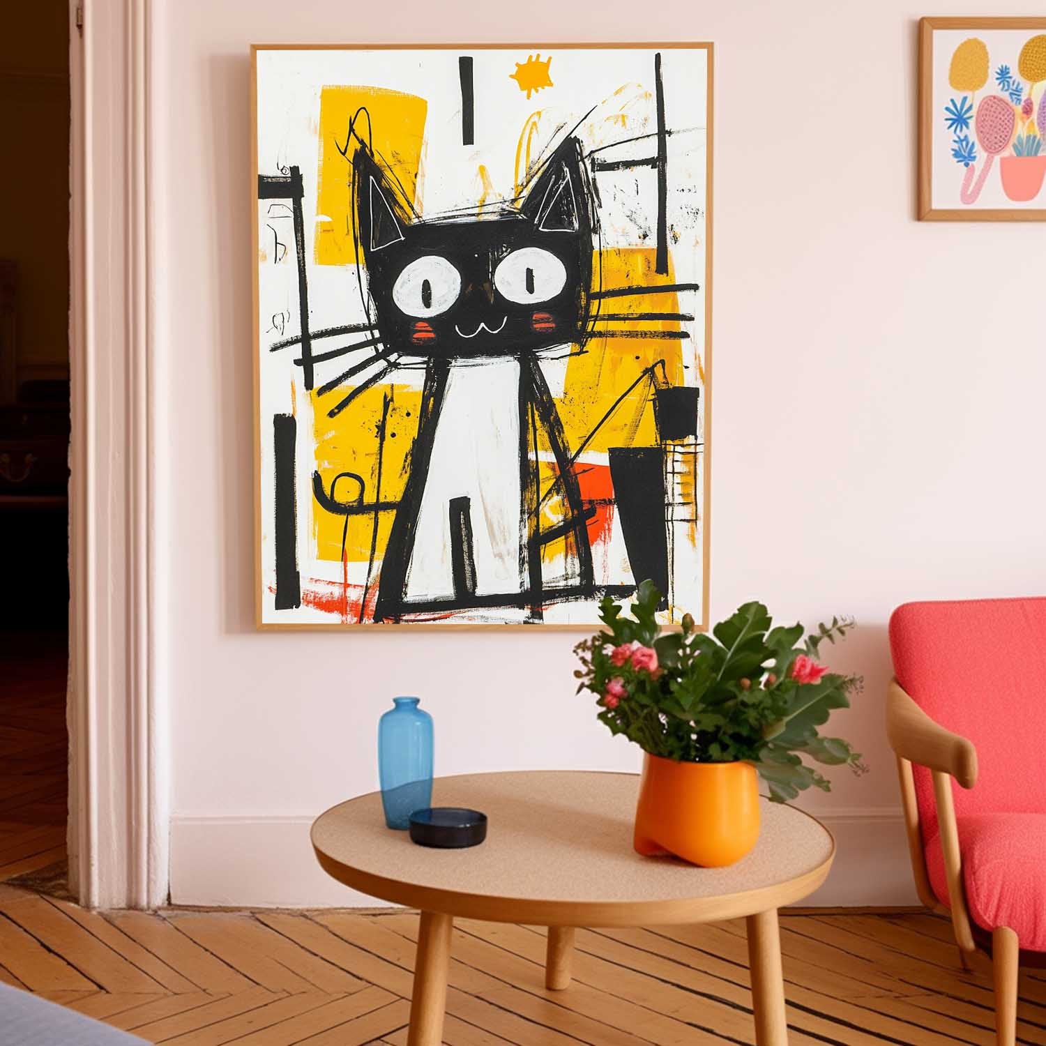 Abstract Black And White Cat Pop Art Wall Art