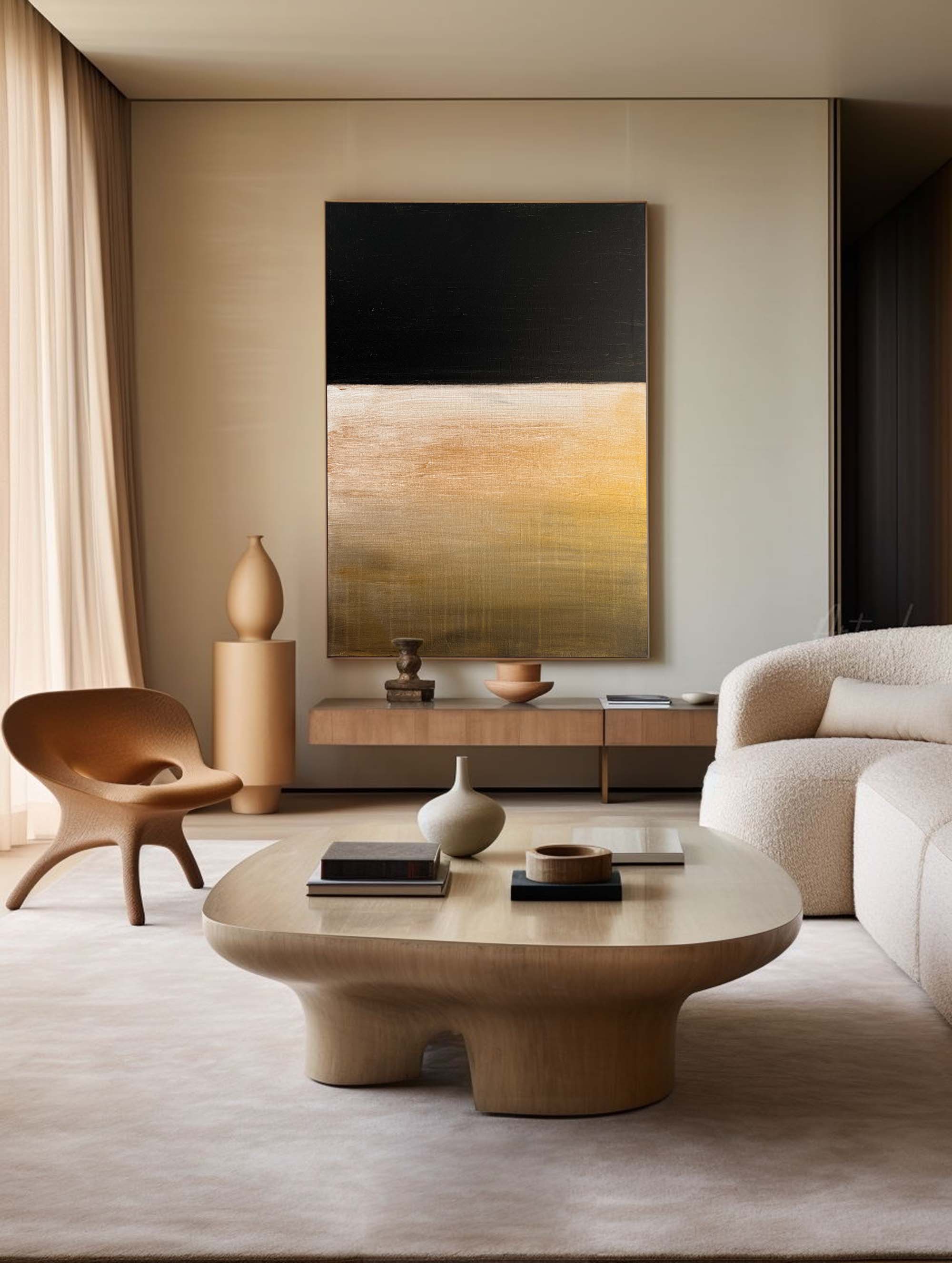 Gradient Warm Tone Abstract Minimal Linen Canvas Wall Hanging