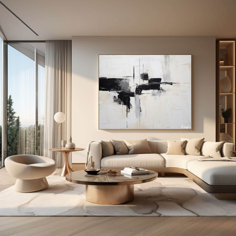 Black White Minimalist Abstract Painting