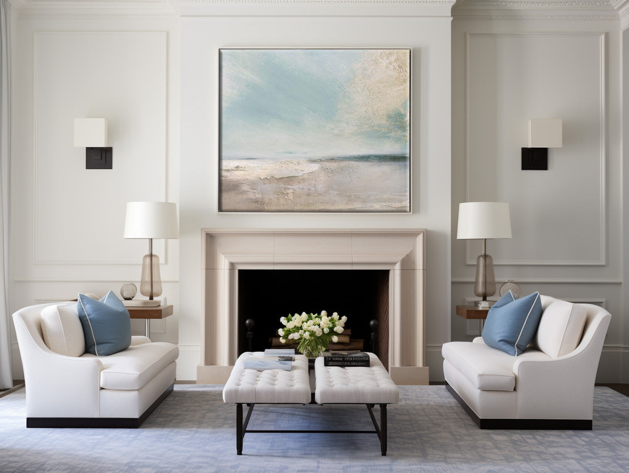 Soft Coastal Blue Beige Seascape Textured Wall Art