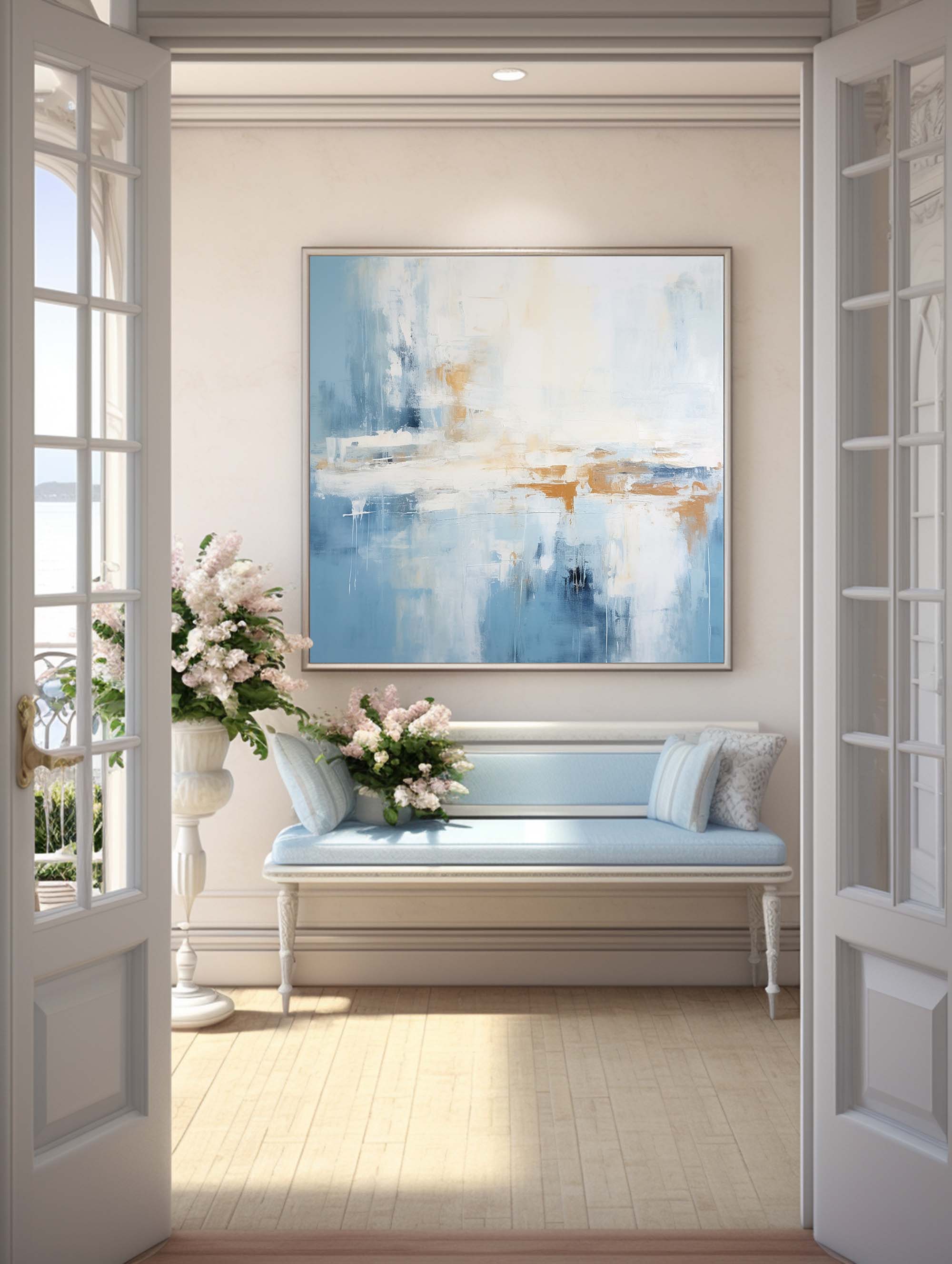 Misty Blue Coastal Abstract Canvas Wall Art