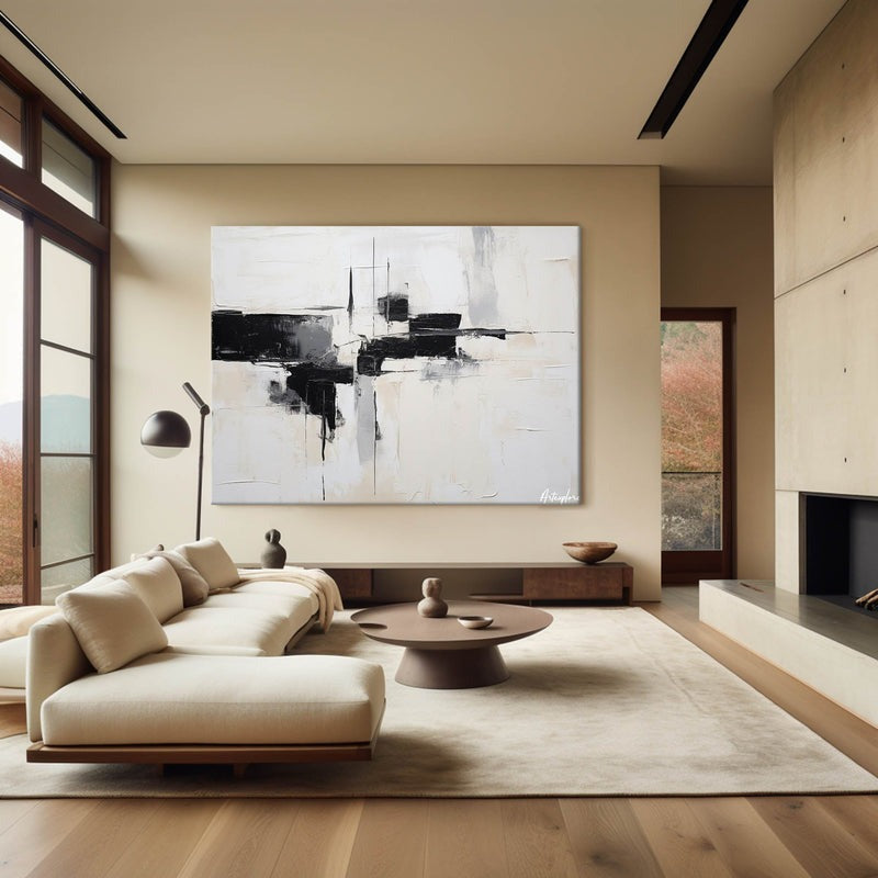 Black White Minimalist Abstract Painting