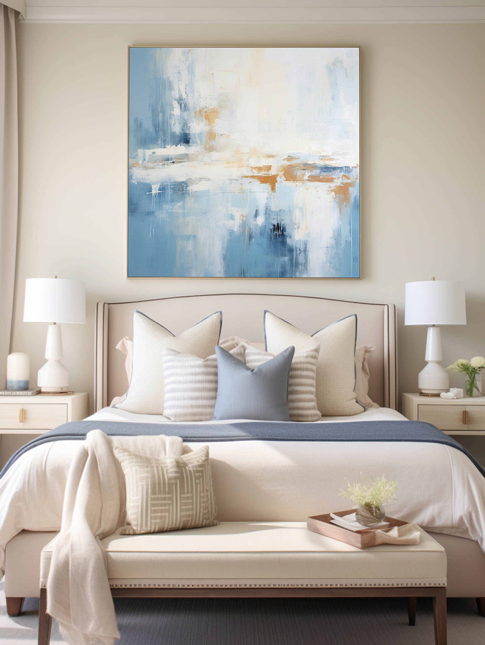Misty Blue Coastal Abstract Canvas Wall Art
