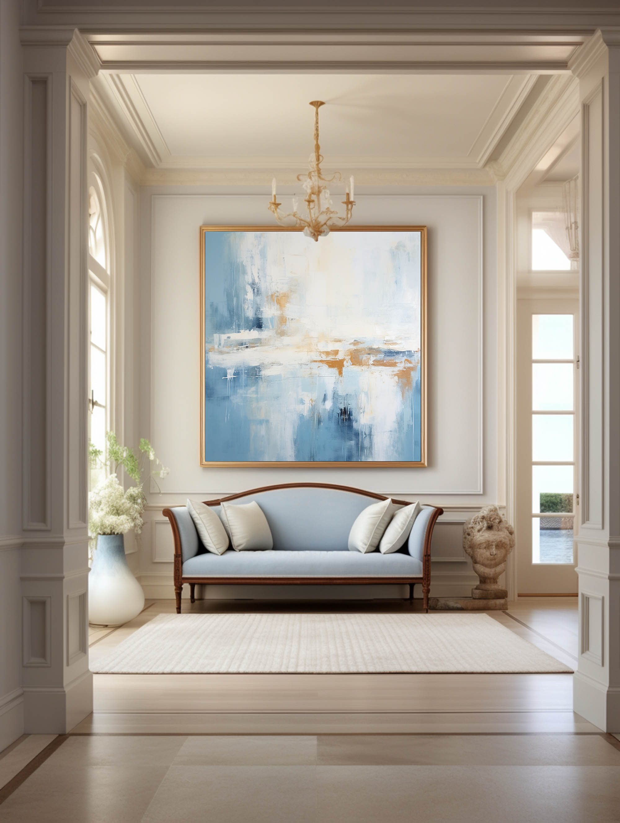 Misty Blue Coastal Abstract Canvas Wall Art